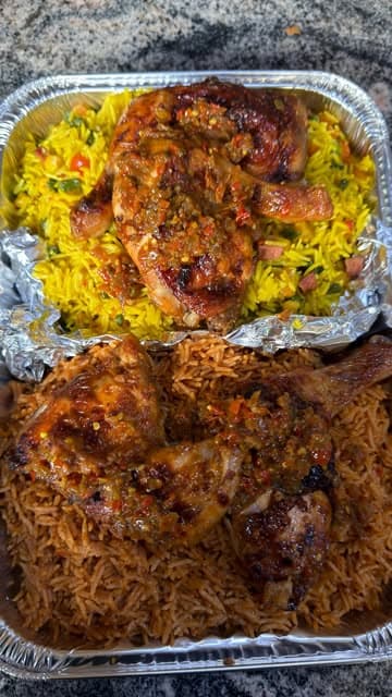 A generous spread of golden scotch eggs, fried chicken, puff-puff and suya skewers from a Sheeda's Chops & Bakes tray